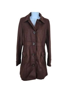Tulle Womens M Brown Wool Blend Button-Up Coat Pockets